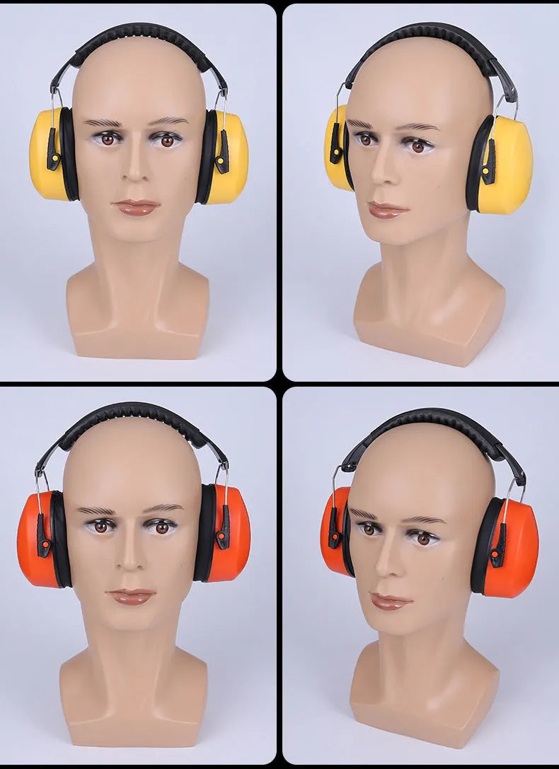 Orange noise-cancelling headphones with adjustable elastic headband and fabric ear cushions for sleep, study and work.