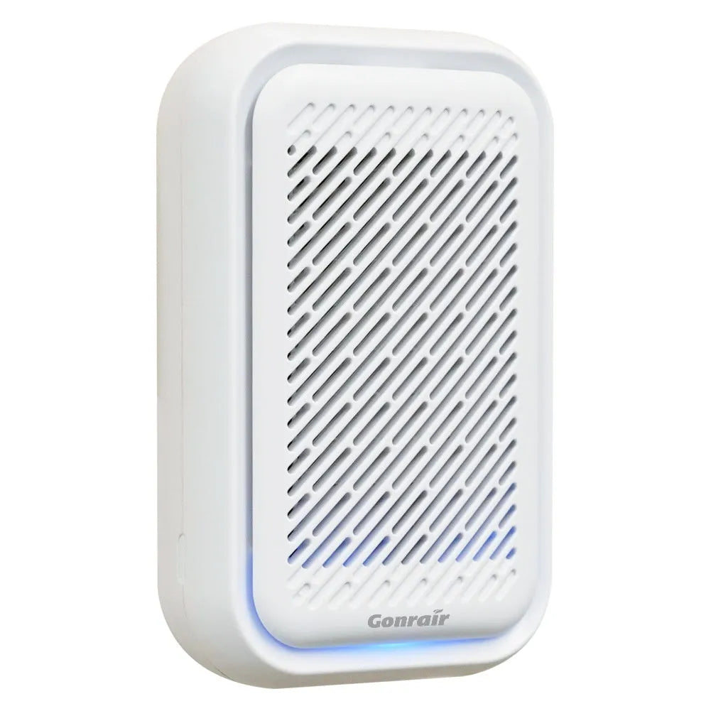 White wall-mounted air purifier with direct plug-in power cord and filter screen
