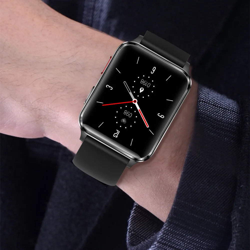 Multi-sport watch with 1.70 inch tempered glass screen and silicone strap in blue, black, red or leather options