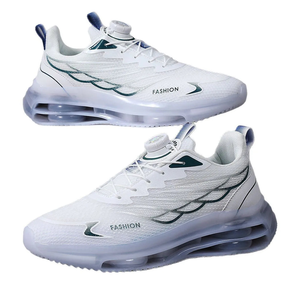 White youth casual shoes with rotating button fastener and mesh upper on rubber sole