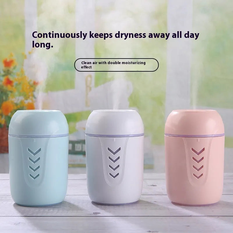 Round blue portable air purifier with USB cable for car, home, and office desktop use.