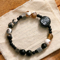 Hand-woven black agate ceramic bracelet with natural stone geometric round beads, unisex design