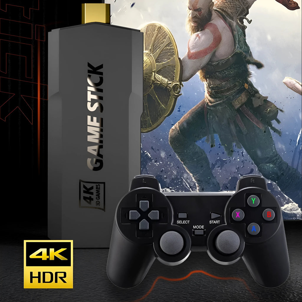 HD Home TV Game Console 4K wireless gaming device with handle and cables on e-sports style packaging