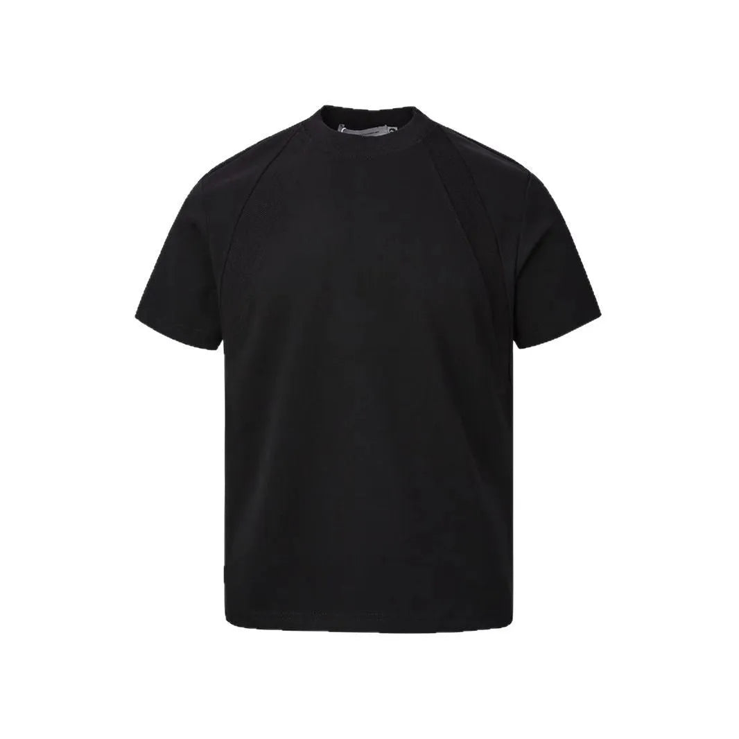Loose fit short sleeve top with air layer stitching design in black colour
