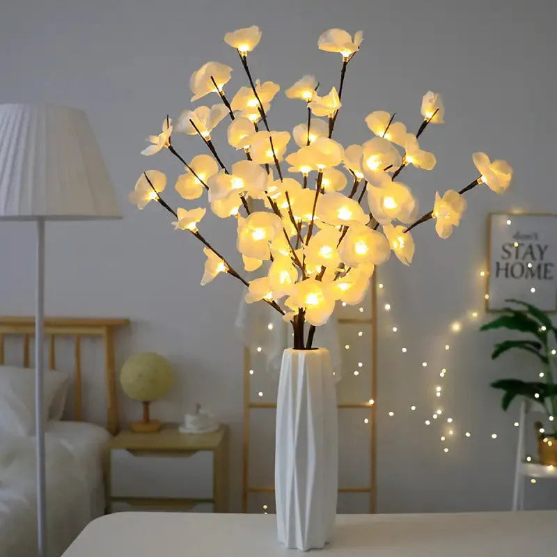LED phalaenopsis orchid branch decorative light measuring 65cm with pink fabric flowers and warm white LEDs