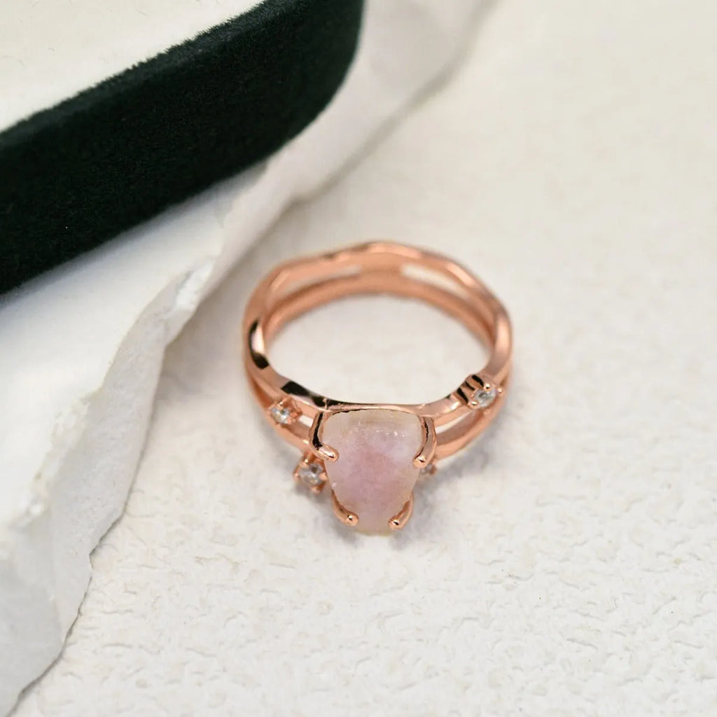 S925 sterling silver triangle moonstone ring with geometric design and electroplated gold finish options