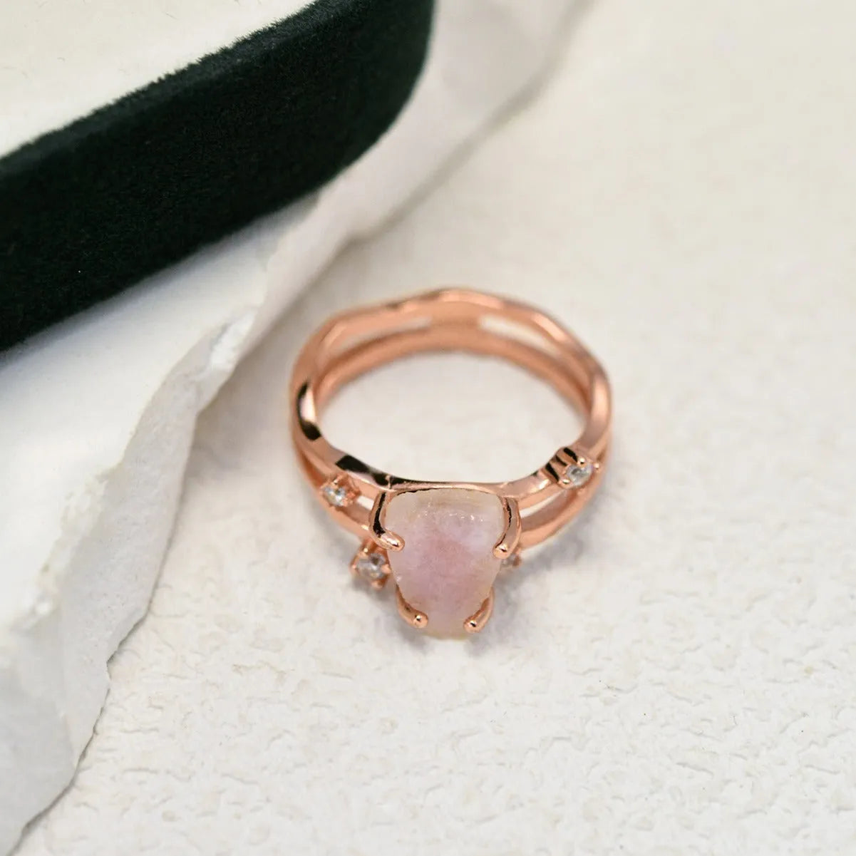 S925 sterling silver triangle moonstone ring with geometric design and electroplated gold finish options
