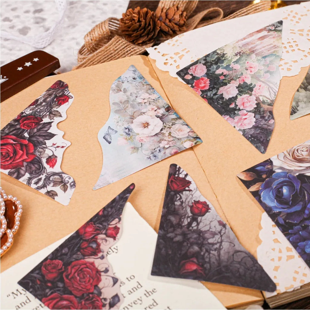 DIY hand account notebook with printed patterns in Spring Vine colour, showing multiple page designs