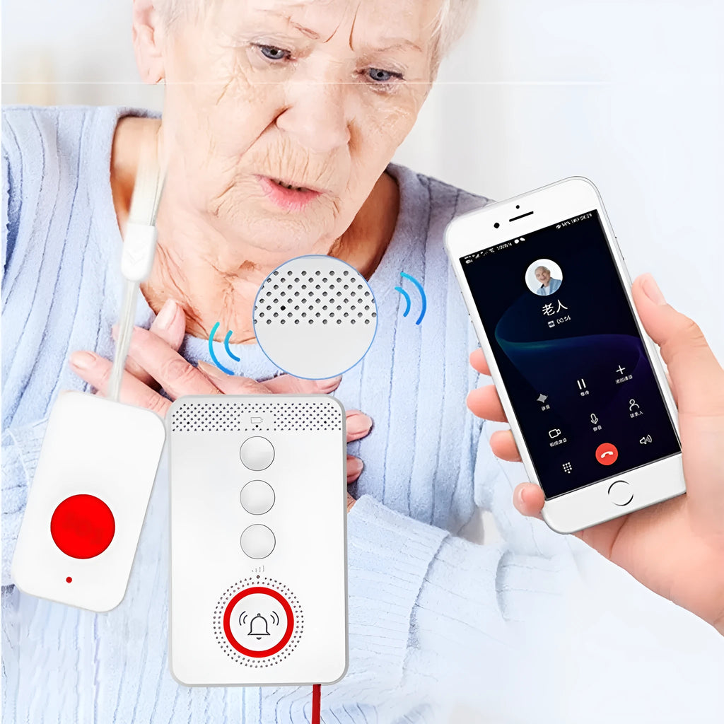 White one-click voice emergency alert device set including one buzzer and three emergency buttons for elderly safety