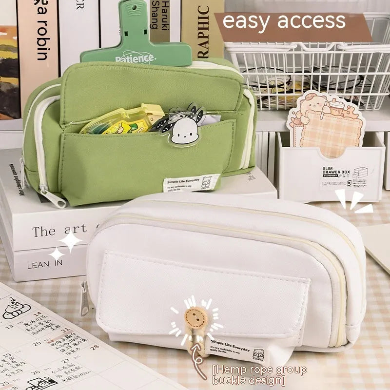 Large capacity canvas pencil case with eight compartments in Korean style design