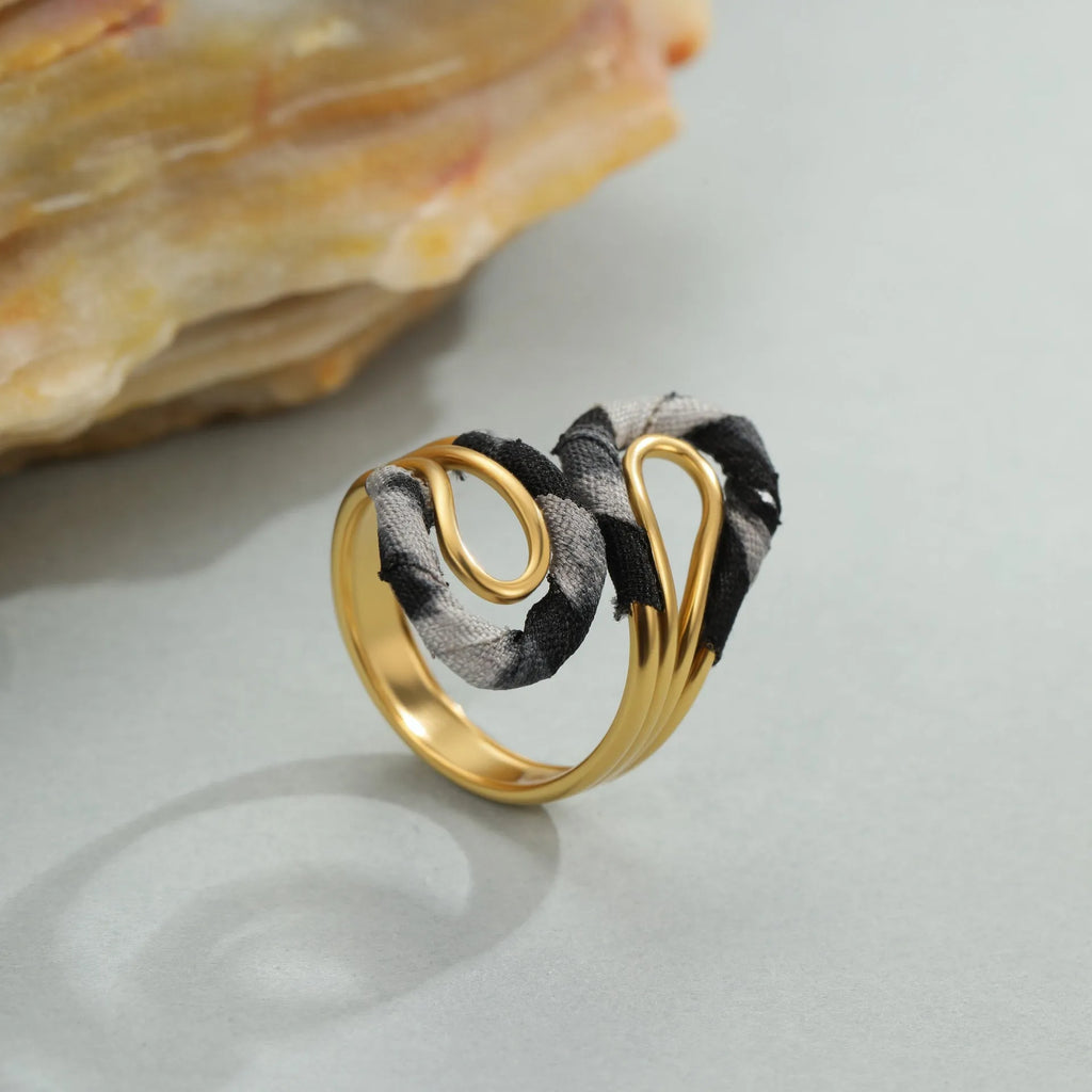 Leopard series stainless steel open mouth adjustable ring with geometric designs