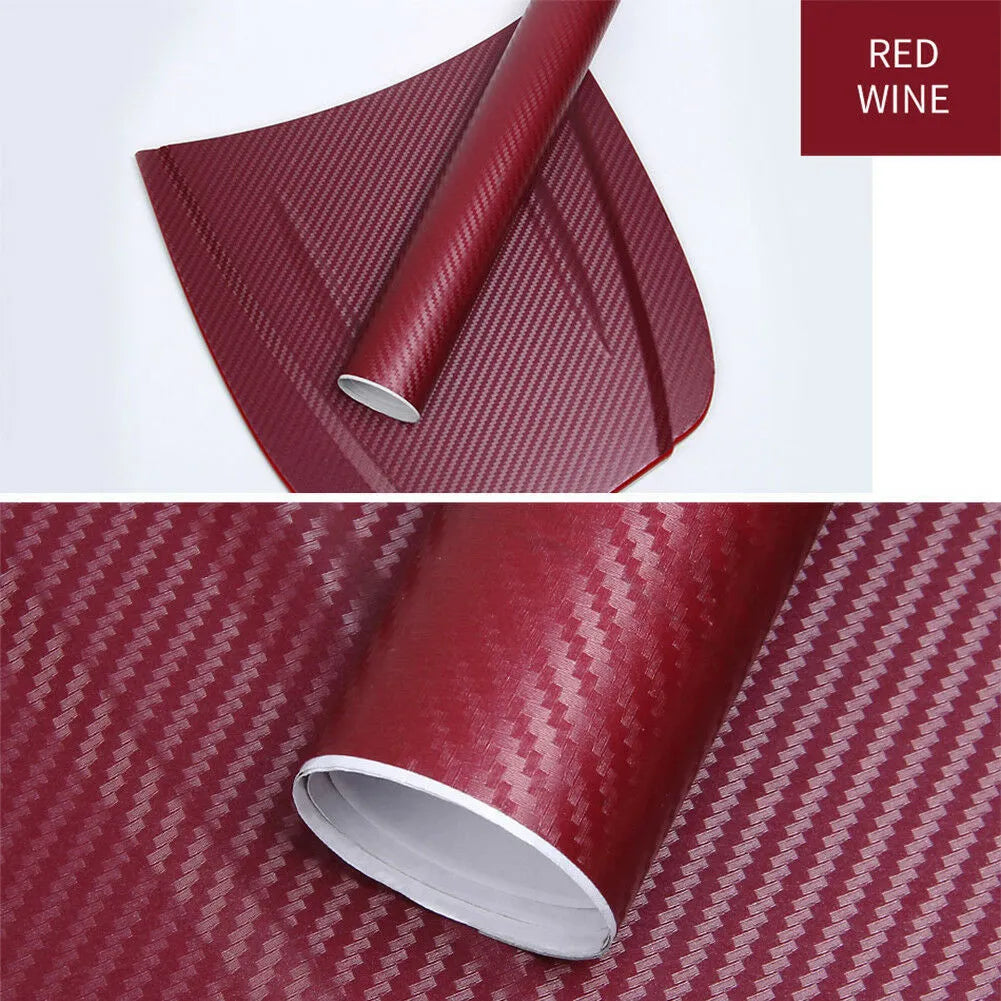 Roll of 3D carbon fibre sticker for car decoration in various colours, measuring 30cm by 127cm