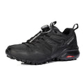 Men's beige lightweight hiking shoes with an elastic band closure and synthetic leather upper.