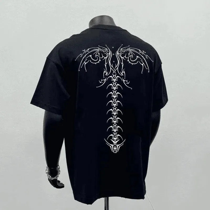 Men's black loose fit cotton T-shirt with printed white couple letter design on front