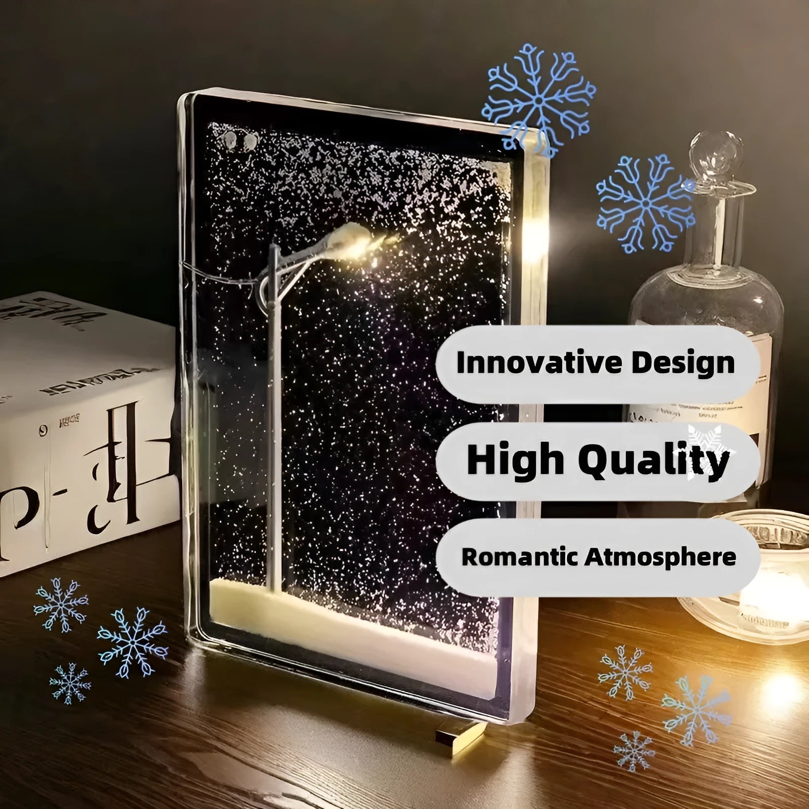 DIY magic snowy landscape night light kit with flowing snow effects and street light for Christmas desktop decor