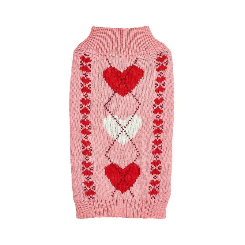 Red love heart pattern dog sweater on small canine model