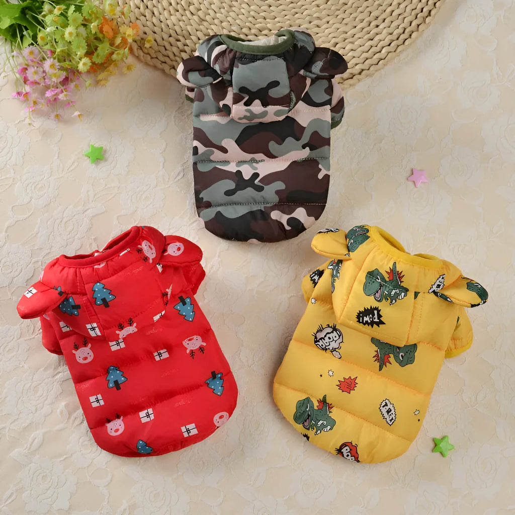 Small dog bread down cotton jacket in red, pink, camouflage and other colours, sizes XS to XXL