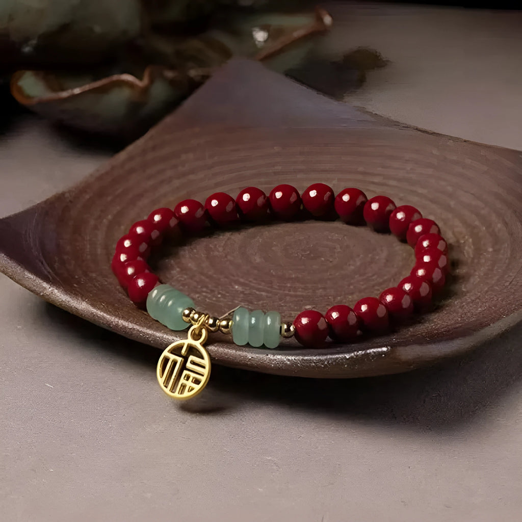 Handmade gold cinnabar wave bracelet with copper beads in national style