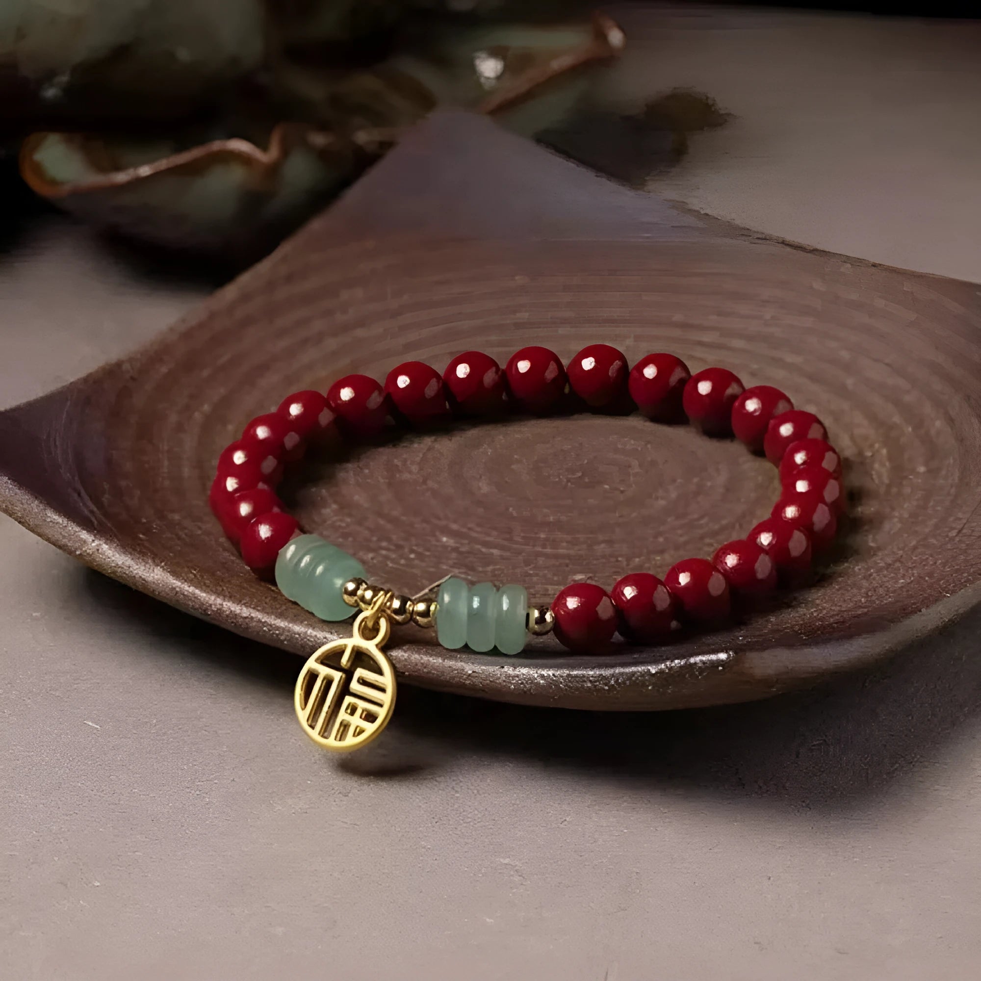 Handmade gold cinnabar wave bracelet with copper beads in national style