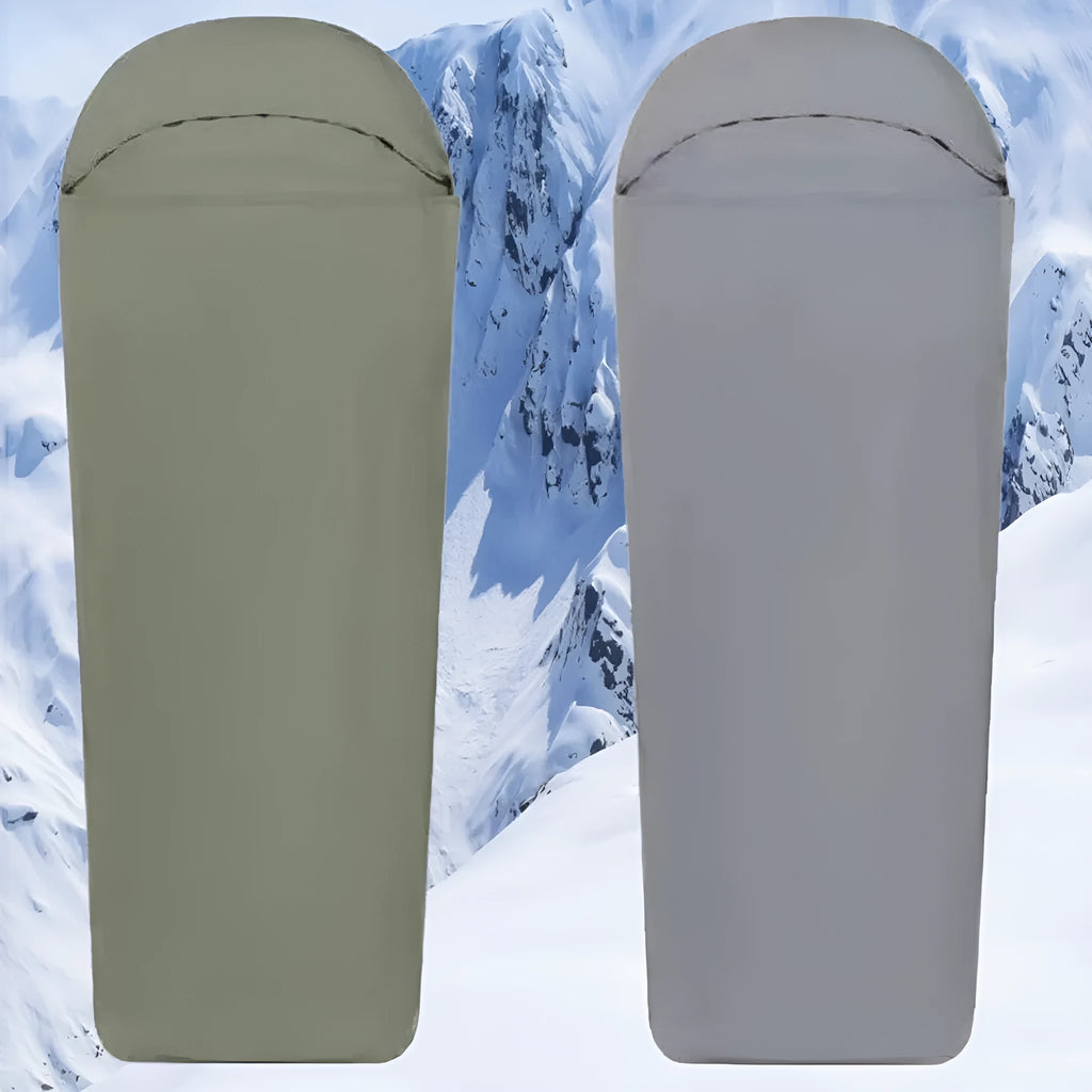 Blue nylon mummy sleeping bag for adult camping with portable lightweight design