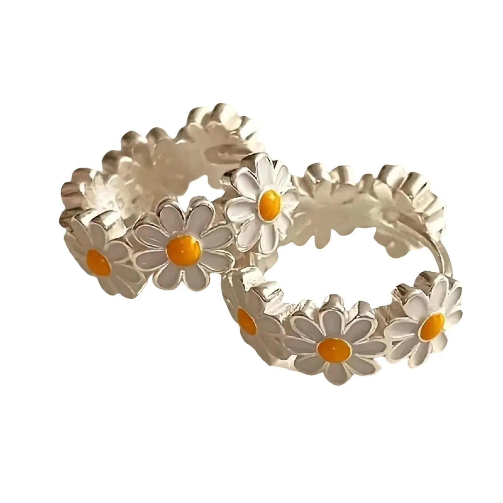 White daisy flower ring earrings with electroplated copper and platinum gem accents