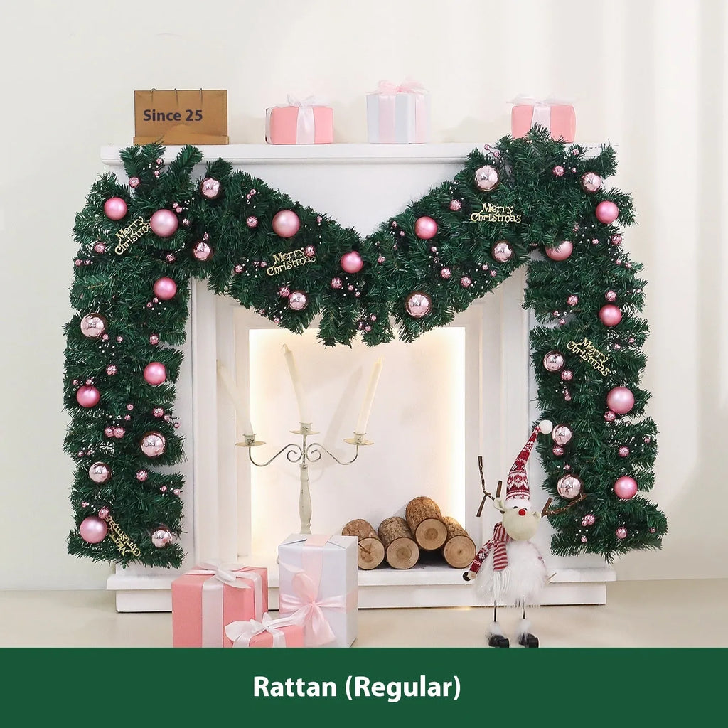 2.7 metre pink Christmas rattan decoration with 240 LED lights in small fruit design