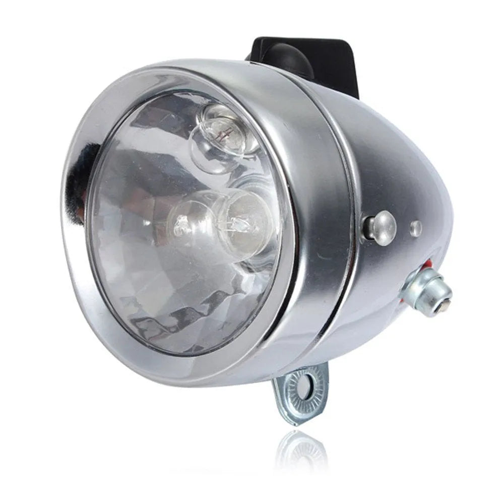 Silver aluminium bicycle dynamo generator light kit with wiring for headlight and tail light connections