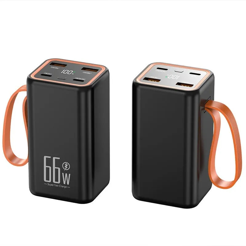 Black and white PD66W fast charge 20000mAh power bank with plastic shell