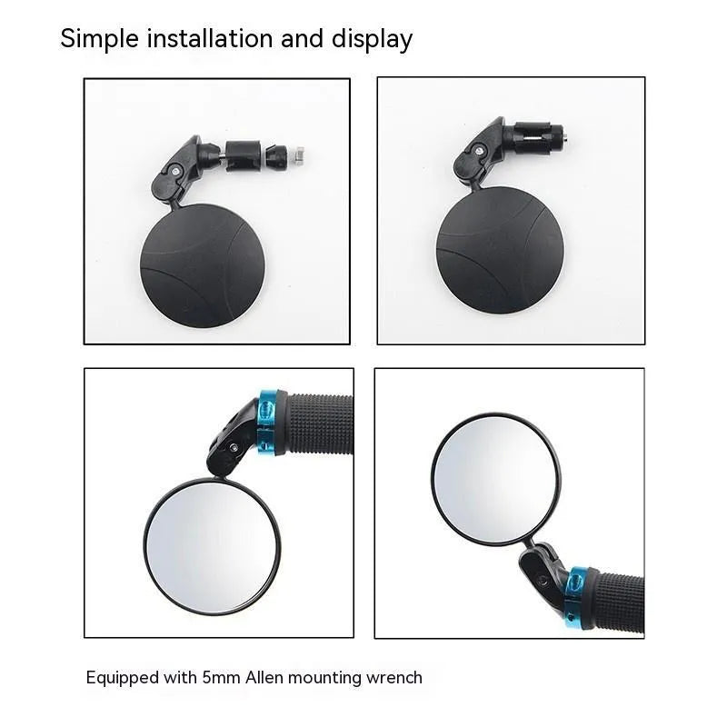 Black foldable convex rearview mirror showing 14cm arm and 7cm diameter reflector.