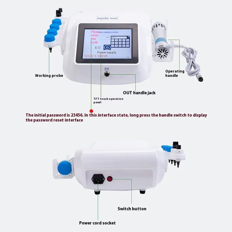 Electromagnetic extracorporeal shock wave physiotherapy instrument with handheld remote control device