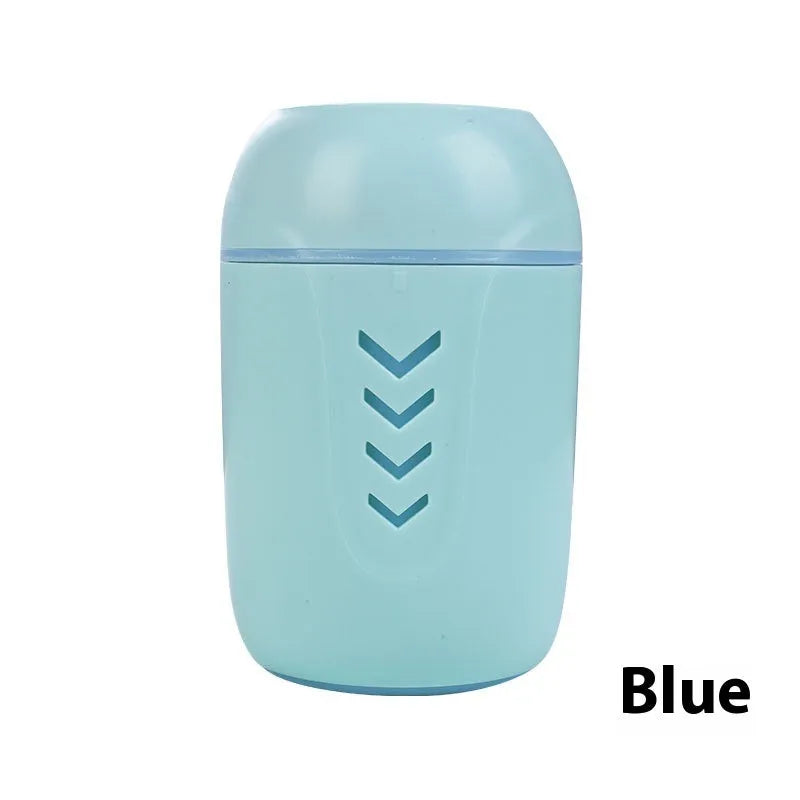 Round blue portable air purifier with USB cable for car, home, and office desktop use.
