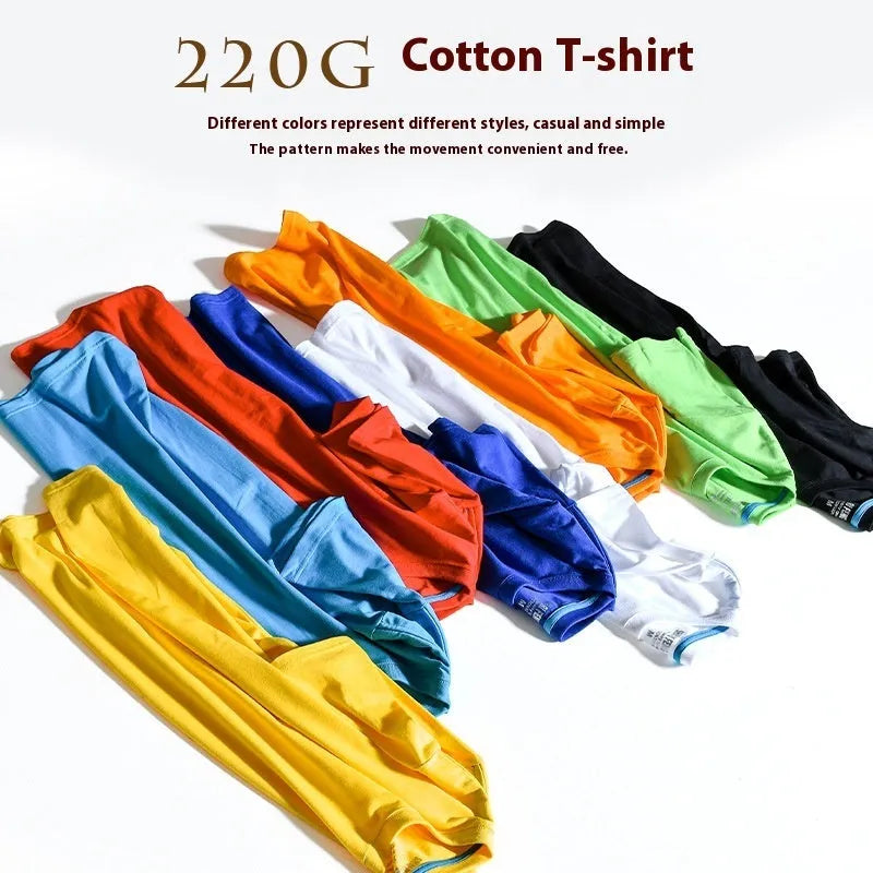 Men's solid colour combed cotton round neck T-shirt on a hanger