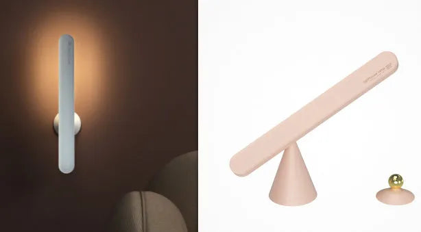 Geometric magnetic suction reading table lamp with touch switch and PC lampshade in white or khaki finish