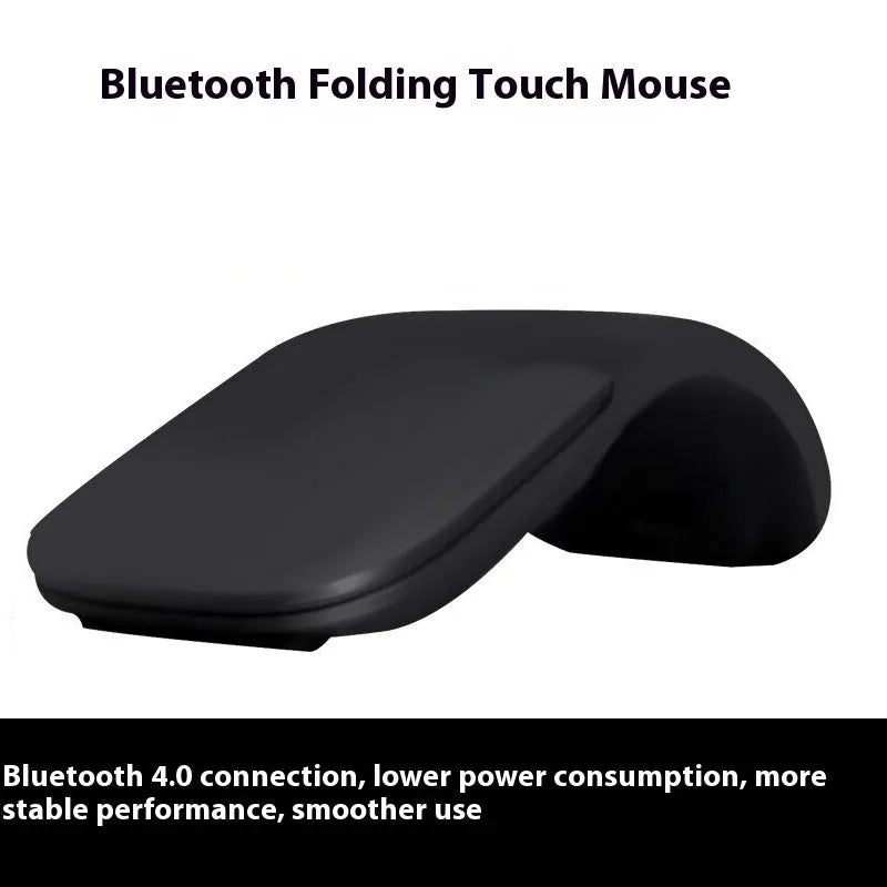 Folding wireless mouse in black with Bluetooth 4.0 showing unfolded and folded states