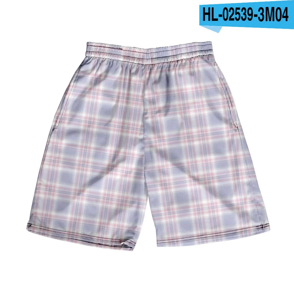 Men's plaid elastic shorts in straight cut design with digital printing