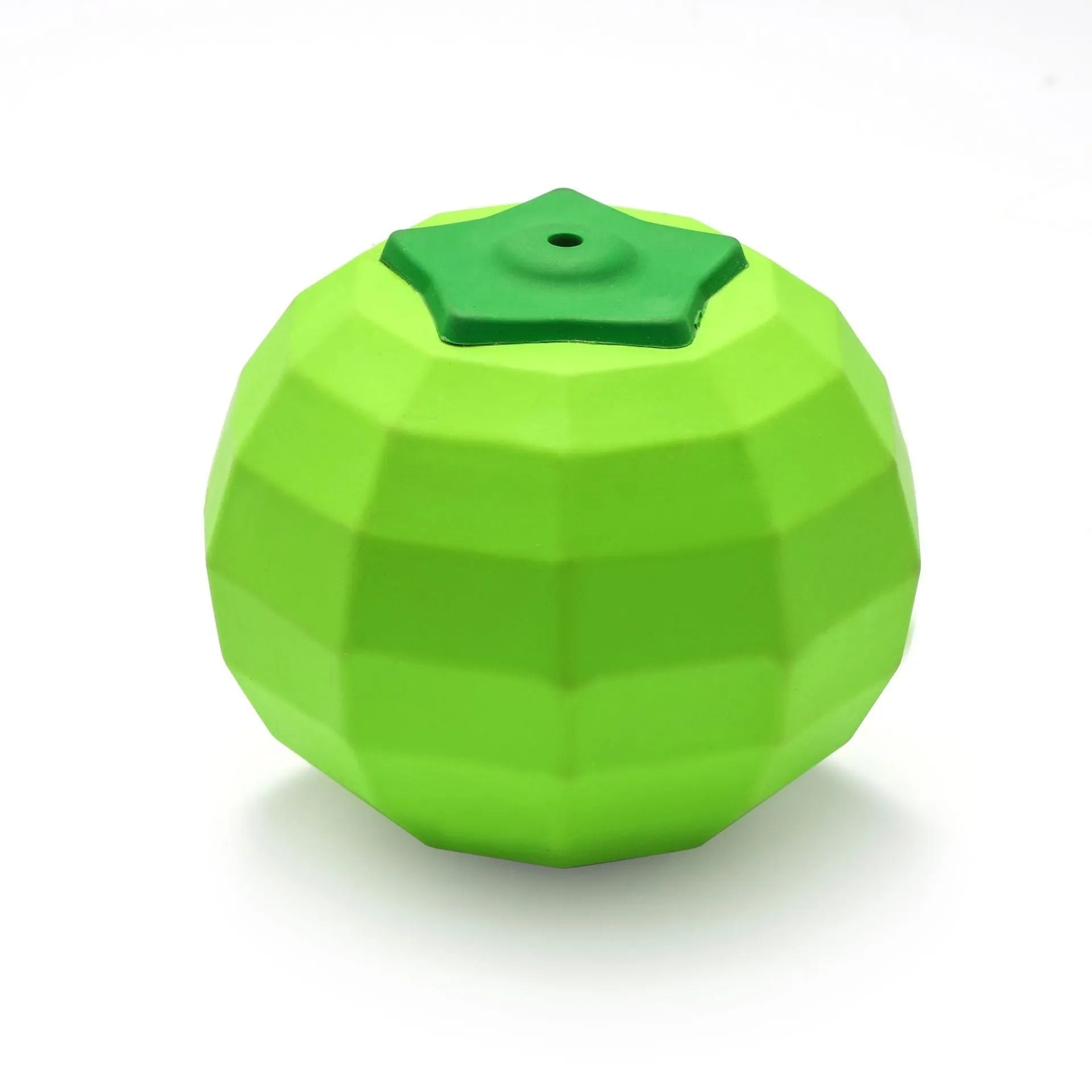 Green natural rubber squeaky chew ball dog toy for large breeds.