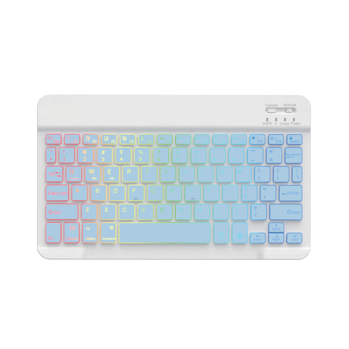 10-inch backlit Bluetooth keyboard for tablets with colourful RGB lighting in seven colour options