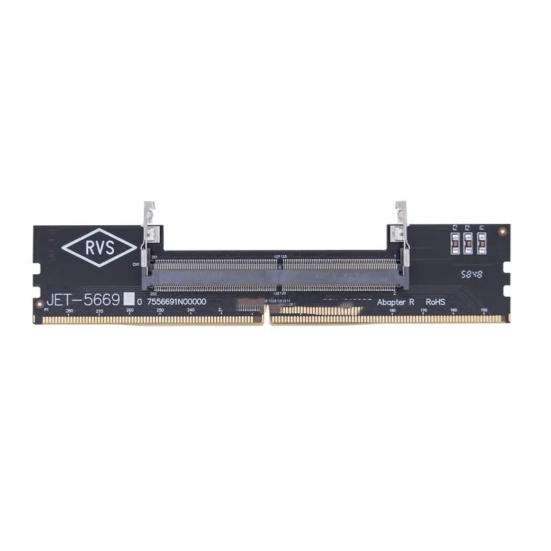 DDR4 laptop to desktop memory adapter card with gold contacts in anti-static packaging