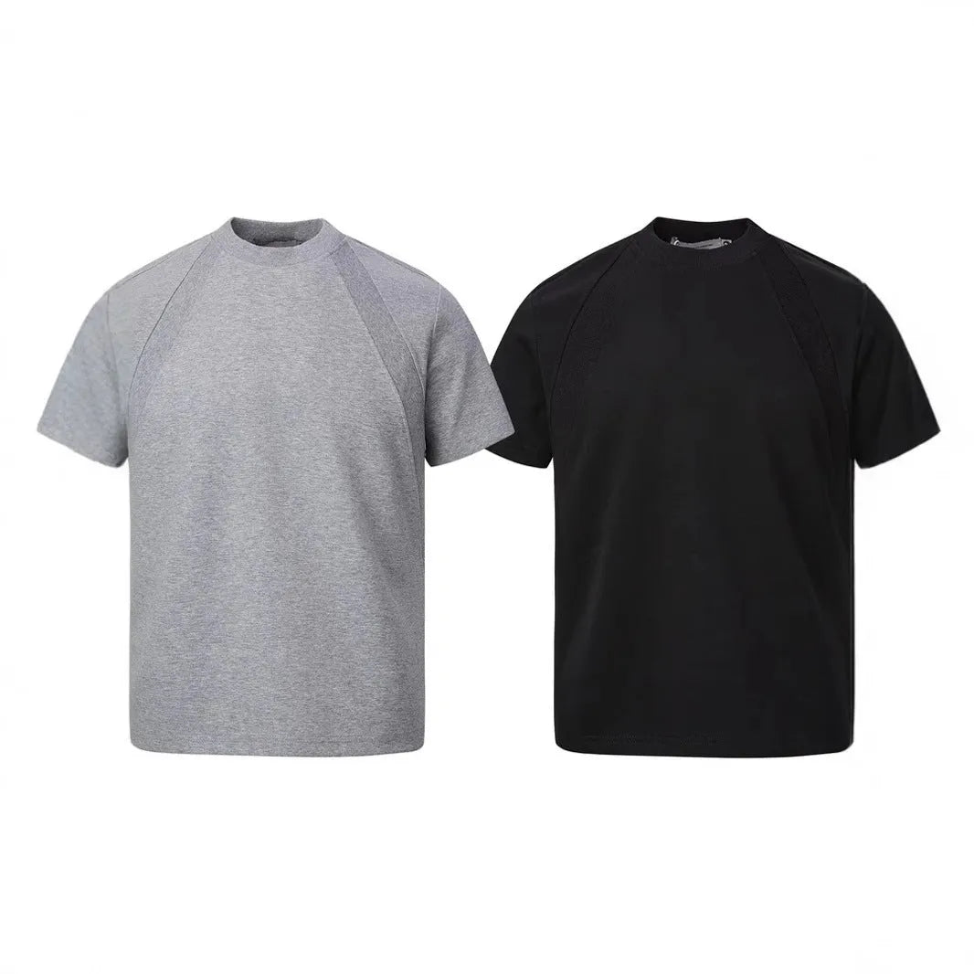 Loose fit short sleeve top with air layer stitching design in black colour