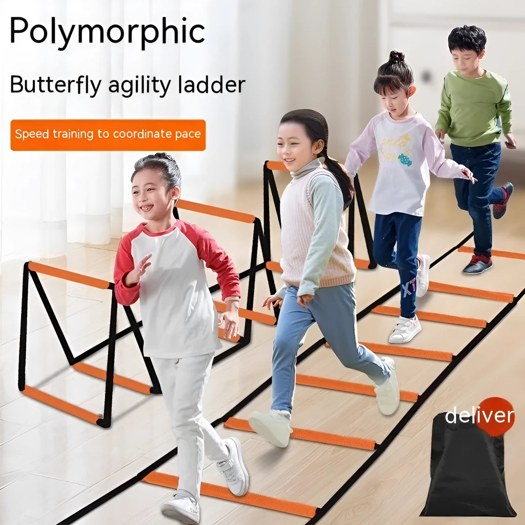 Plastic butterfly agility ladder and jump grid set for children's physical fitness training.