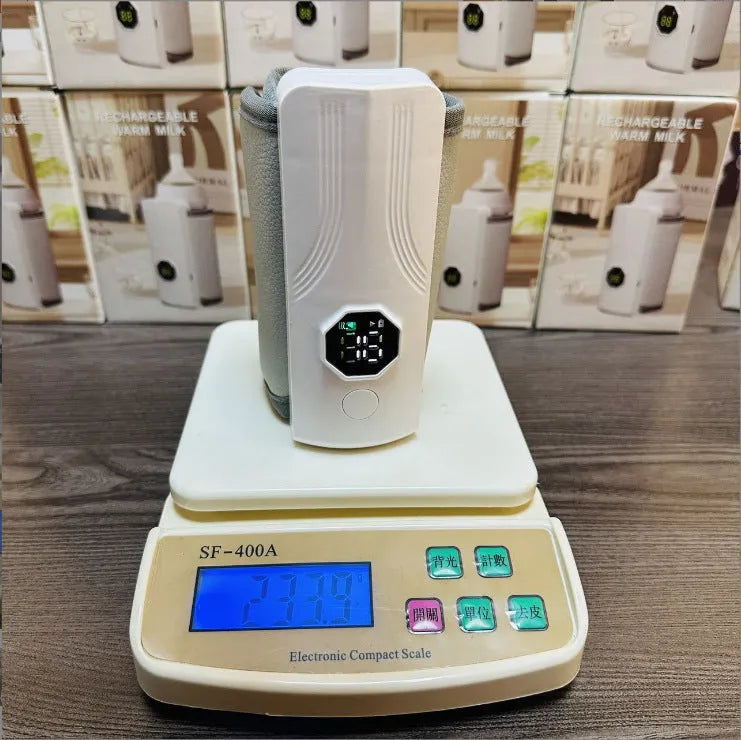Grey and white car-powered electric milk warmer with ABS polypropylene construction for vehicle use