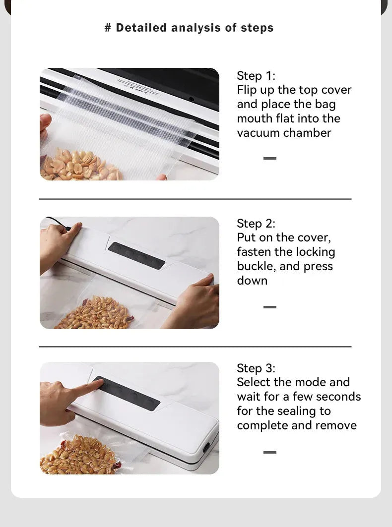 Black automatic vacuum sealer machine for household food preservation and item storage