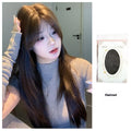 Long straight layered synthetic wig in cold brown colour on a wig stand