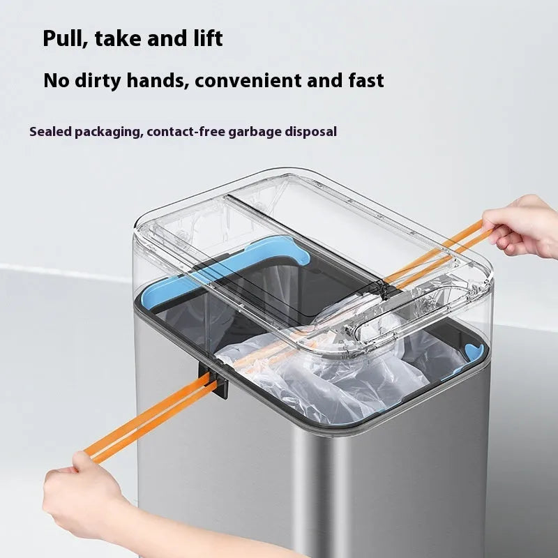 Stainless steel square inductive smart trash can with large capacity for kitchen or office