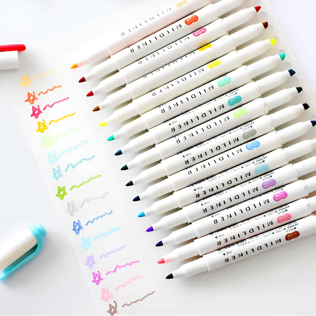 Double-headed non-erasable marker pen available in 33 colours including blue and green MBG and five-colour sets