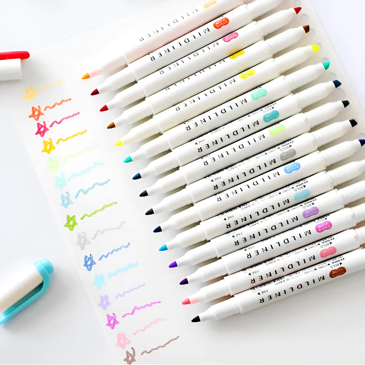 Double-headed non-erasable marker pen available in 33 colours including blue and green MBG and five-colour sets