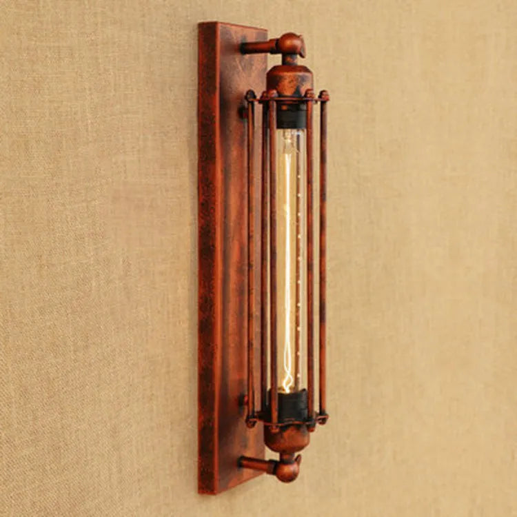 Industrial style retro flute iron wall lamp in black bronze rust or silver finish