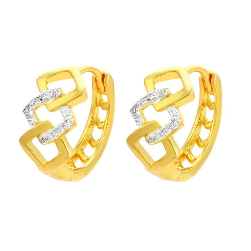 Geometric hollow out gold electroplated alloy earrings with colour separation ear clip design