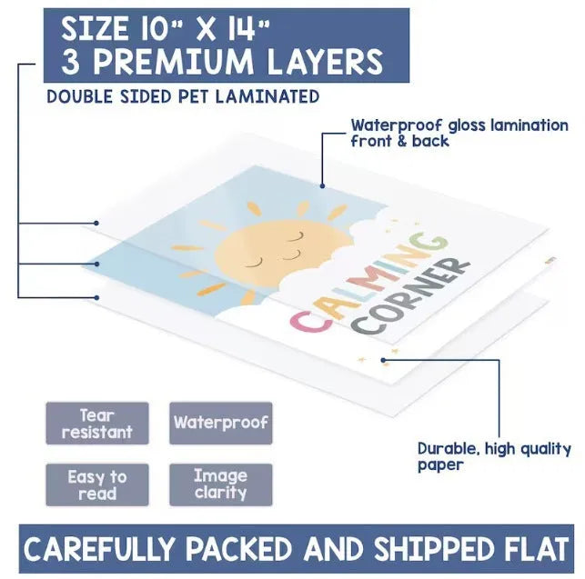 Calm corner poster set with 12 calm posters and 16 educational posters in puzzle style for classroom decoration