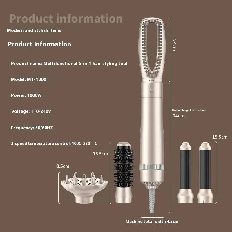 Champagne gold five-in-one hot air comb hair curler styling tool